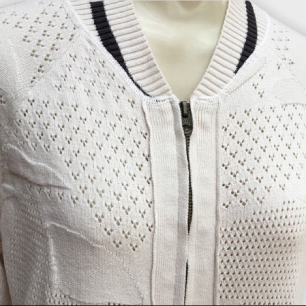 Element Eden Patterned Pointelle Knit Ribbed Knit Trim Full Front Zip Cardigan - Picture 8 of 15